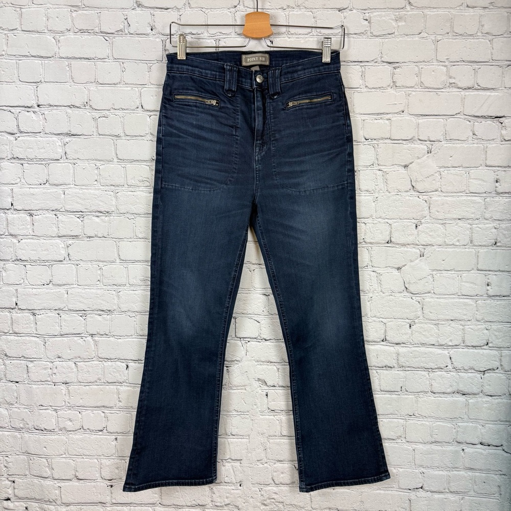 J Crew Point Sur 10” Demi Bootcut Jeans With Zip Pockets Womens 27 Dark Blue